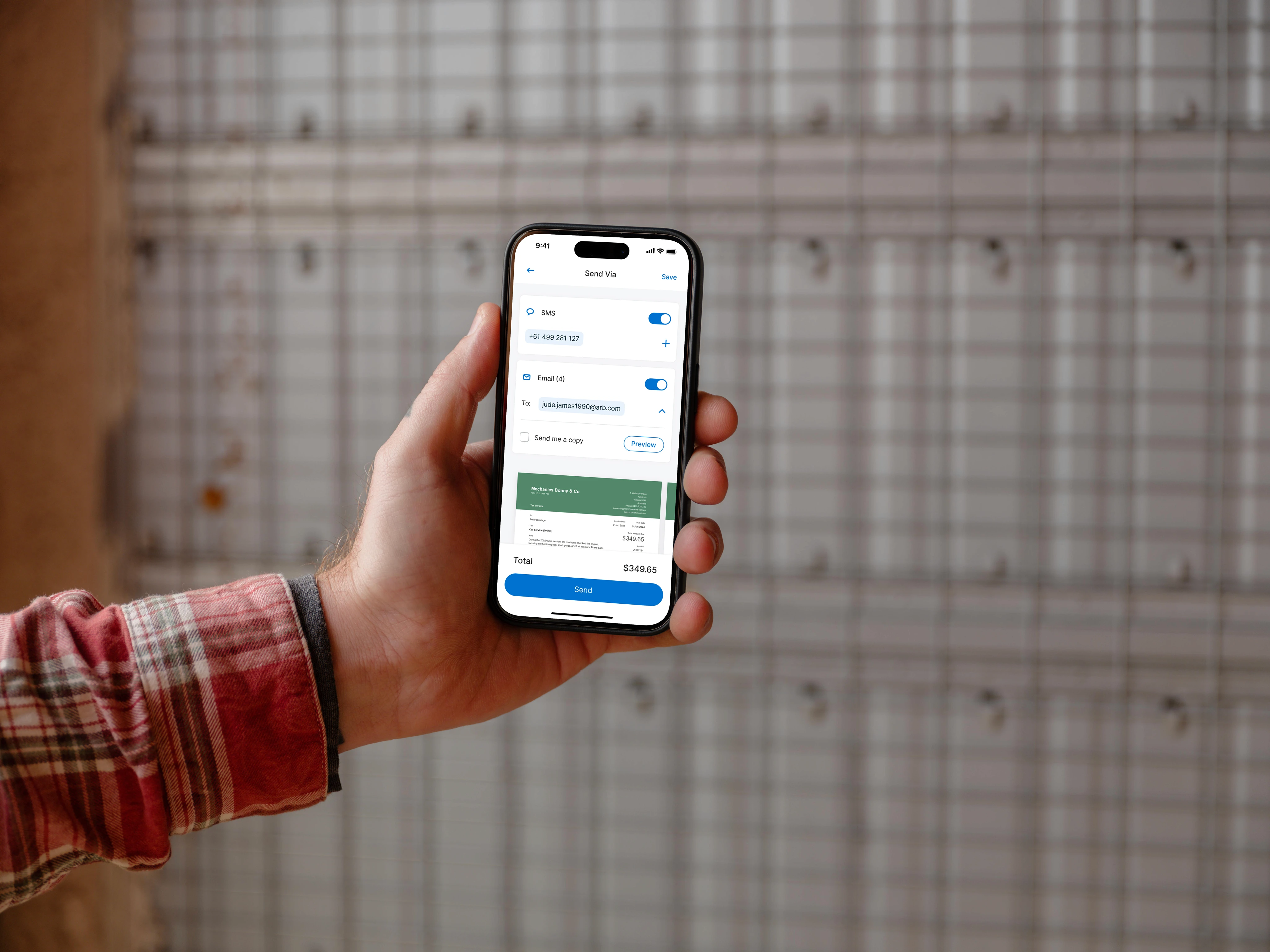 Zeller payment details on a mobile phone
